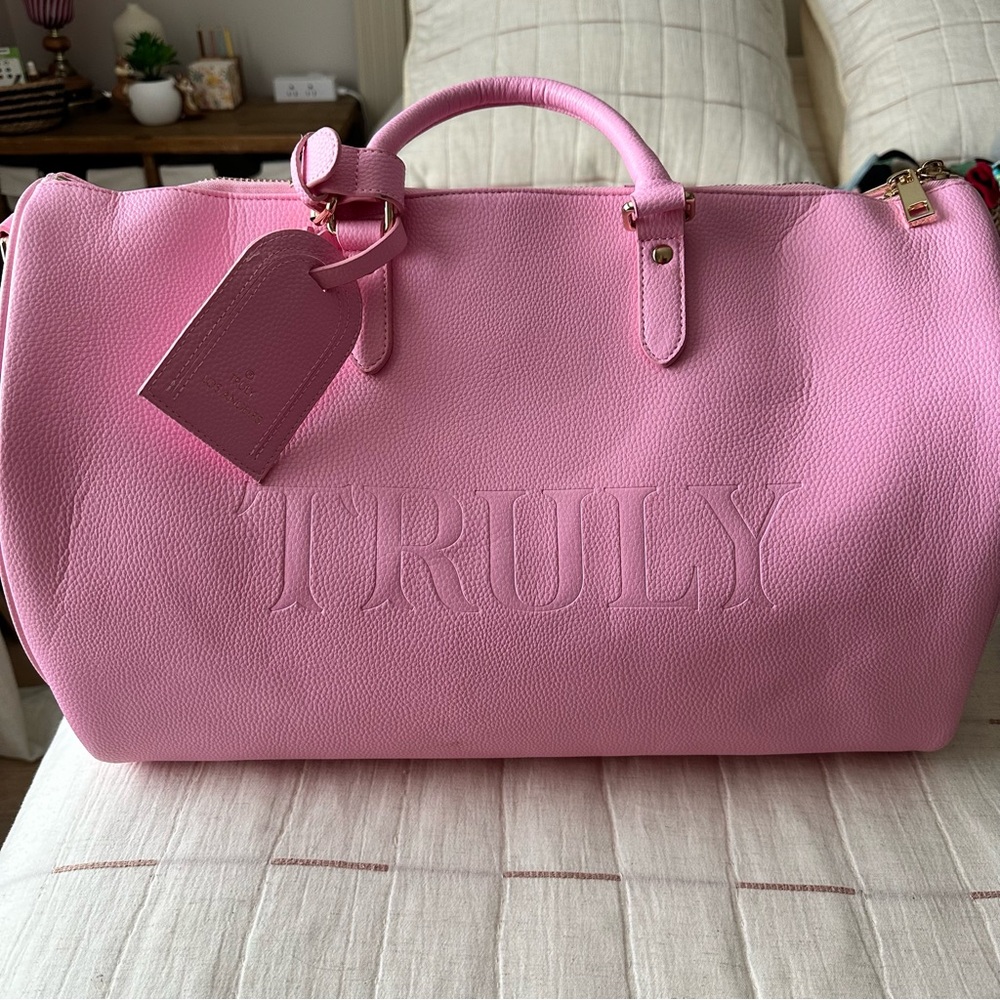 TRULY Pink Pebbled Leather Travel Duffel